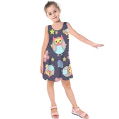 Owl-stars-pattern-background Kids  Sleeveless Dress by Salman4z