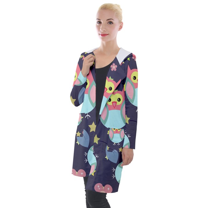 Owl-stars-pattern-background Hooded Pocket Cardigan