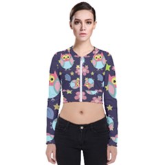 Owl-stars-pattern-background Long Sleeve Zip Up Bomber Jacket by Salman4z