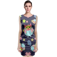 Owl-stars-pattern-background Sleeveless Velvet Midi Dress