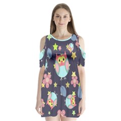 Owl-stars-pattern-background Shoulder Cutout Velvet One Piece