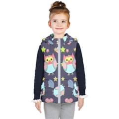 Owl-stars-pattern-background Kids  Hooded Puffer Vest