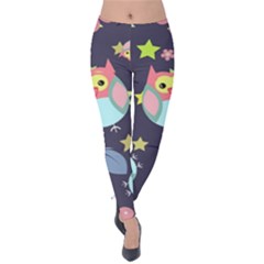 Owl-stars-pattern-background Velvet Leggings