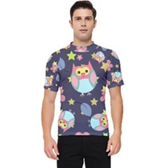 Owl-stars-pattern-background Men s Short Sleeve Rash Guard by Salman4z