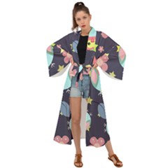 Owl-stars-pattern-background Maxi Kimono by Salman4z