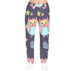 Owl-stars-pattern-background Women Velvet Drawstring Pants