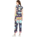 Owl-stars-pattern-background Women s Frill Top Chiffon Jumpsuit View2