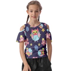 Owl-stars-pattern-background Kids  Butterfly Cutout Tee by Salman4z