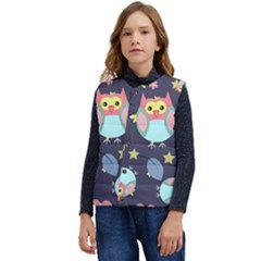 Owl-stars-pattern-background Kid s Short Button Up Puffer Vest	