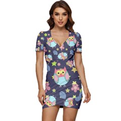 Owl-stars-pattern-background Low Cut Cap Sleeve Mini Dress by Salman4z