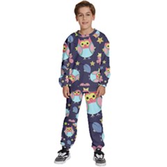 Owl-stars-pattern-background Kids  Sweatshirt Set