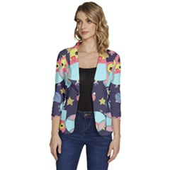 Owl-stars-pattern-background Women s One-button 3/4 Sleeve Short Jacket by Salman4z