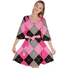 Seamless-argyle-pattern Velour Kimono Dress by Salman4z