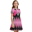 Seamless-argyle-pattern Kids  Bow Tie Puff Sleeve Dress View2