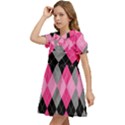 Seamless-argyle-pattern Kids  Bow Tie Puff Sleeve Dress View3