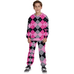 Seamless-argyle-pattern Kids  Sweatshirt Set