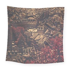 Vintage Cityscape City Retro Old Square Tapestry (large)