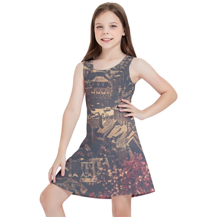 Vintage Cityscape City Retro Old Kids  Lightweight Sleeveless Dress