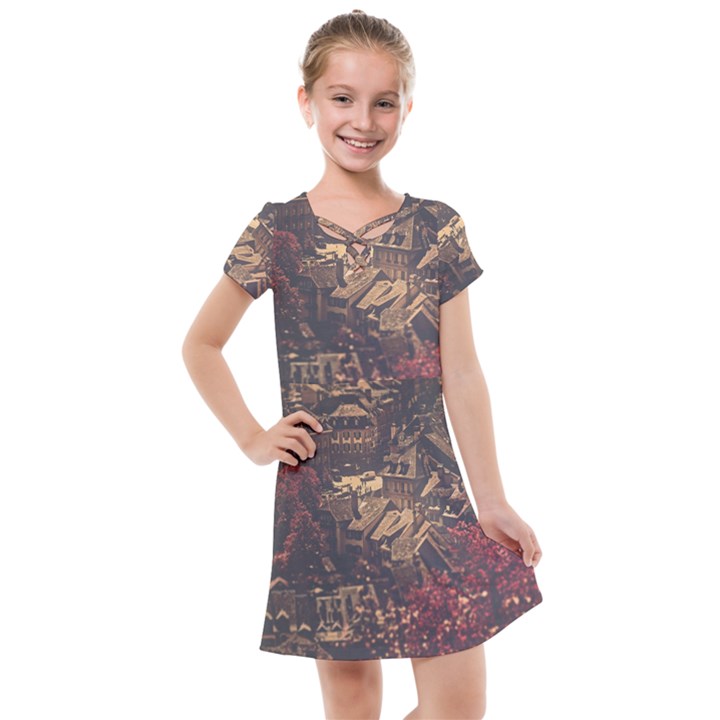 Vintage Cityscape City Retro Old Kids  Cross Web Dress