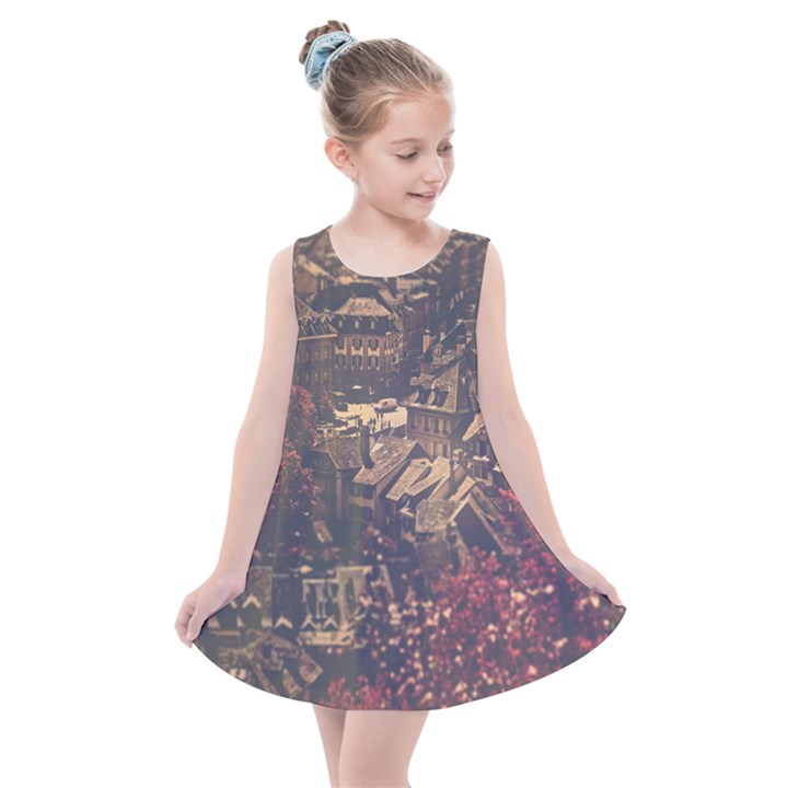 Vintage Cityscape City Retro Old Kids  Summer Dress