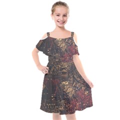 Vintage Cityscape City Retro Old Kids  Cut Out Shoulders Chiffon Dress by Salman4z