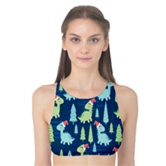 Cute Dinosaurs Animal Seamless Pattern Doodle Dino Winter Theme Tank Bikini Top