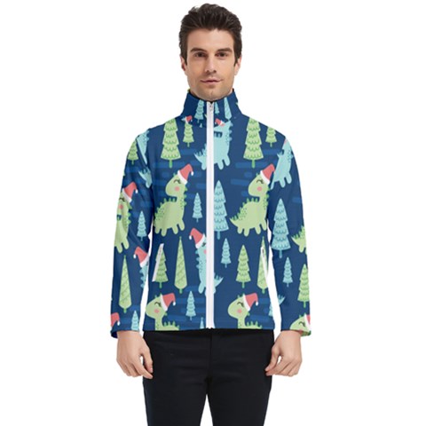 Cute Dinosaurs Animal Seamless Pattern Doodle Dino Winter Theme Men s Bomber Jacket by pakminggu