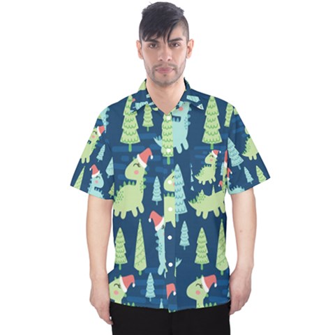 Cute Dinosaurs Animal Seamless Pattern Doodle Dino Winter Theme Men s Hawaii Shirt by pakminggu