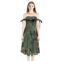 Military Background Grunge Shoulder Tie Bardot Midi Dress by pakminggu