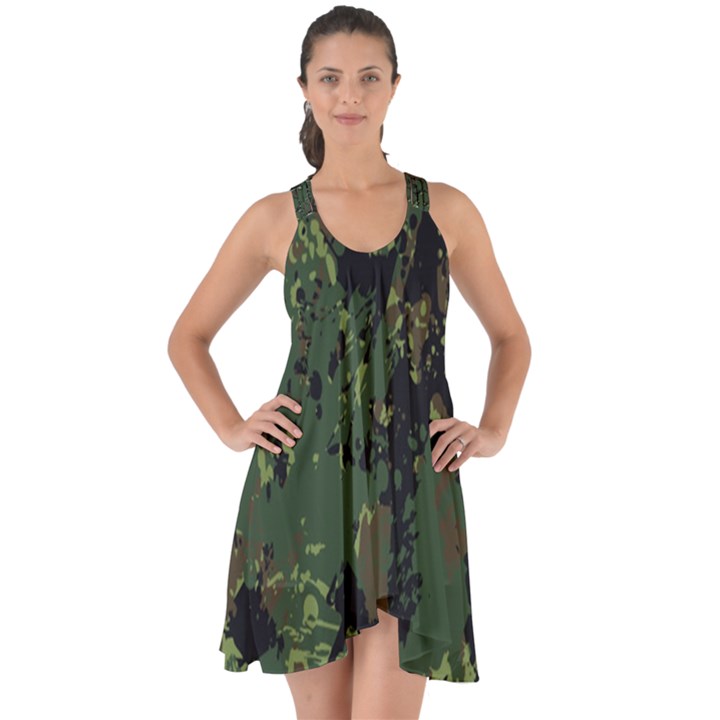 Military Background Grunge Show Some Back Chiffon Dress