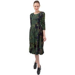 Military Background Grunge Ruffle End Midi Chiffon Dress by pakminggu