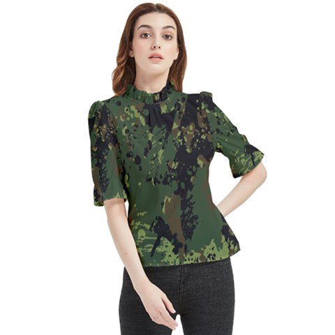 Military Background Grunge Frill Neck Blouse by pakminggu