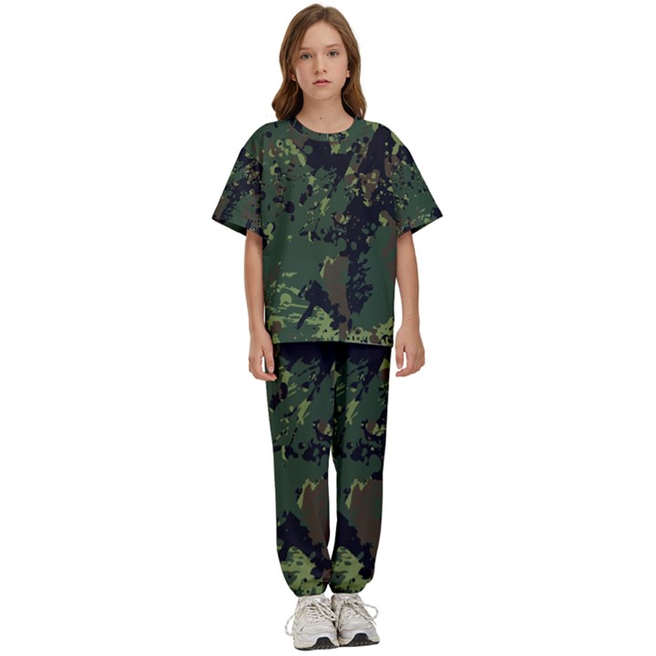 Military Background Grunge Kids  Tee and Pants Sports Set