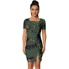 Military Background Grunge Fitted Knot Split End Bodycon Dress by pakminggu