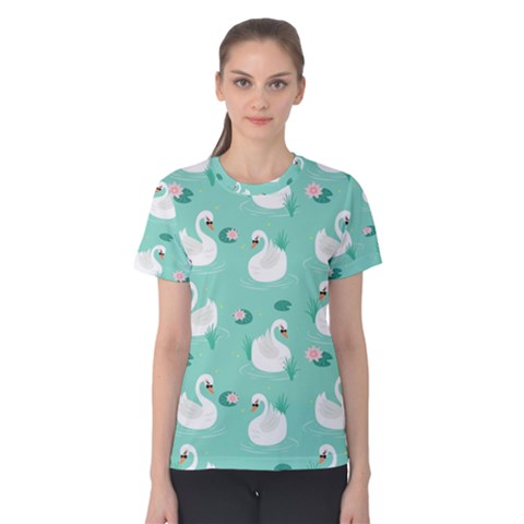 Elegant Swan Seamless Pattern Women s Cotton Tee by pakminggu