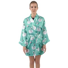 Elegant Swan Seamless Pattern Long Sleeve Satin Kimono by pakminggu