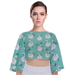 Elegant Swan Seamless Pattern Tie Back Butterfly Sleeve Chiffon Top by pakminggu