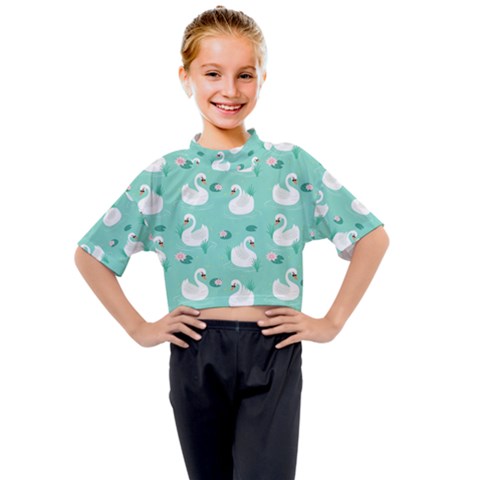 Elegant Swan Seamless Pattern Kids Mock Neck Tee by pakminggu