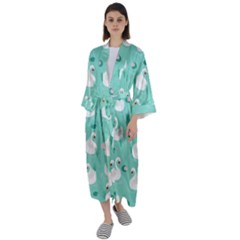 Elegant Swan Seamless Pattern Maxi Satin Kimono by pakminggu