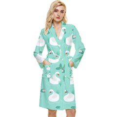 Elegant Swan Seamless Pattern Long Sleeve Velvet Robe by pakminggu