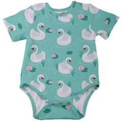 Elegant Swan Seamless Pattern Baby Short Sleeve Bodysuit by pakminggu