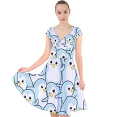 Penguins Pattern Cap Sleeve Front Wrap Midi Dress by pakminggu