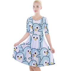 Penguins Pattern Quarter Sleeve A-line Dress by pakminggu