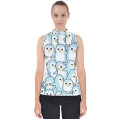 Penguins Pattern Mock Neck Shell Top by pakminggu