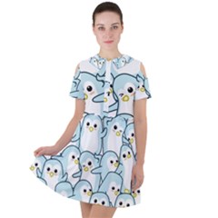 Penguins Pattern Short Sleeve Shoulder Cut Out Dress  by pakminggu