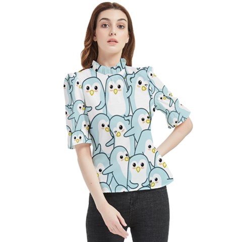 Penguins Pattern Frill Neck Blouse by pakminggu