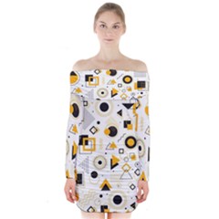 Flat Geometric Shapes Background Long Sleeve Off Shoulder Dress by pakminggu