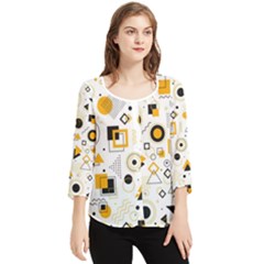 Flat Geometric Shapes Background Chiffon Quarter Sleeve Blouse by pakminggu