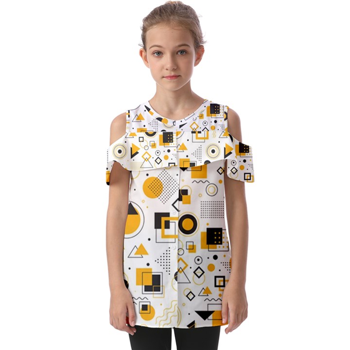 Flat Geometric Shapes Background Fold Over Open Sleeve Top