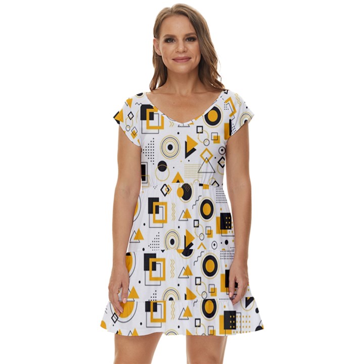 Flat Geometric Shapes Background Short Sleeve Tiered Mini Dress